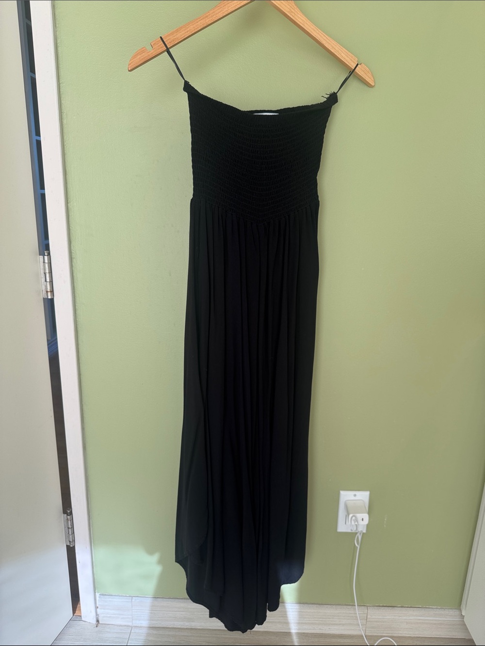 Black Strapless Smocked Jumper Women's